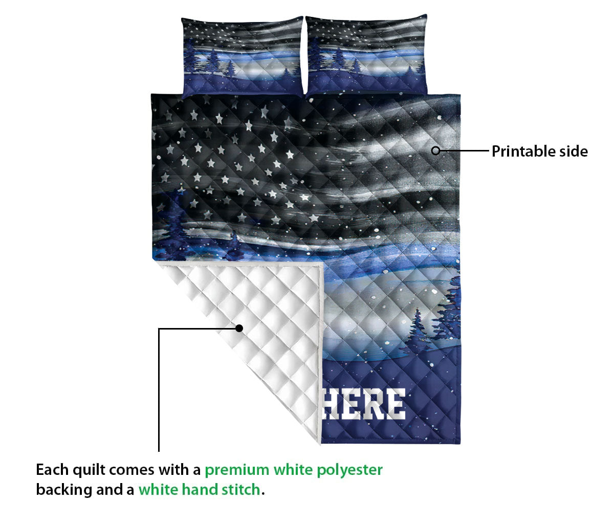 Personalized Police Quilt Set, Christmas Thin Blue Line Police Xmas Quilt Blanket With Pillowcases, Custom Name Quilt Bedding Set, Christmas Gift