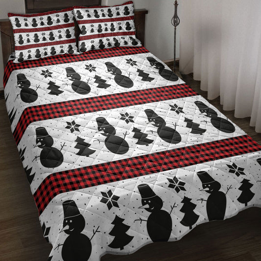 Christmas Quilt Set, Snowman Andmas Treemas New Year Buffalo Plaid Quilt Blanket With Pillowcases, Quilt Bedding Set, Christmas Gift