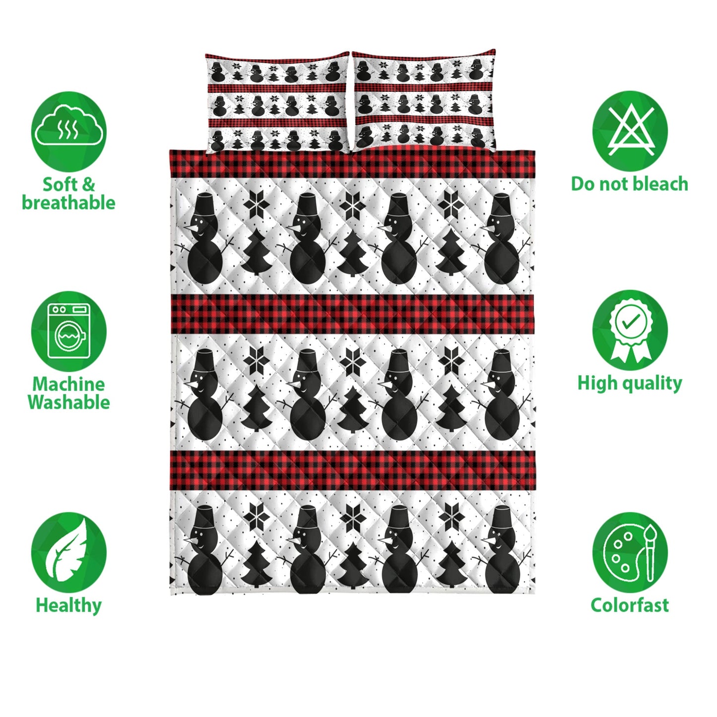 Christmas Quilt Set, Snowman Andmas Treemas New Year Buffalo Plaid Quilt Blanket With Pillowcases, Quilt Bedding Set, Christmas Gift