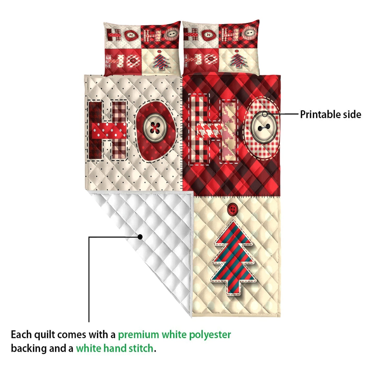 Christmas Quilt Set, Ho Ho Homas Patchworkmass Quilt Blanket With Pillowcases, Quilt Bedding Set, Christmas Gift