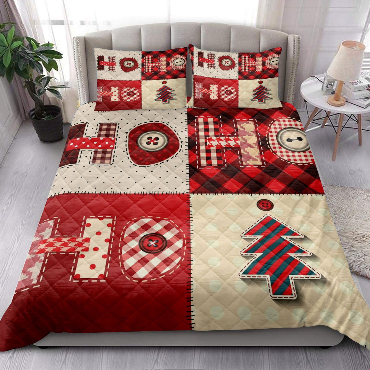 Christmas Quilt Set, Ho Ho Homas Patchworkmass Quilt Blanket With Pillowcases, Quilt Bedding Set, Christmas Gift