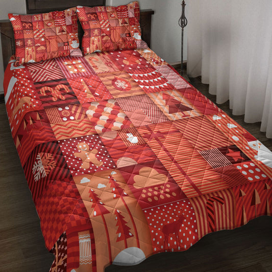 Christmas Quilt Set, Christmas Patchwork Gingerbread Snowflakemas Tree Quilt Blanket With Pillowcases, Quilt Bedding Set, Christmas Gift