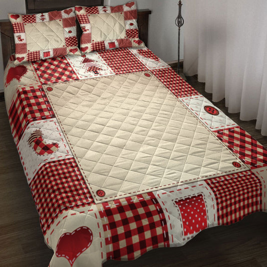 Christmas Quilt Set, Christmas Patchwork Red Plaidmass Quilt Blanket With Pillowcases, Quilt Bedding Set, Christmas Gift