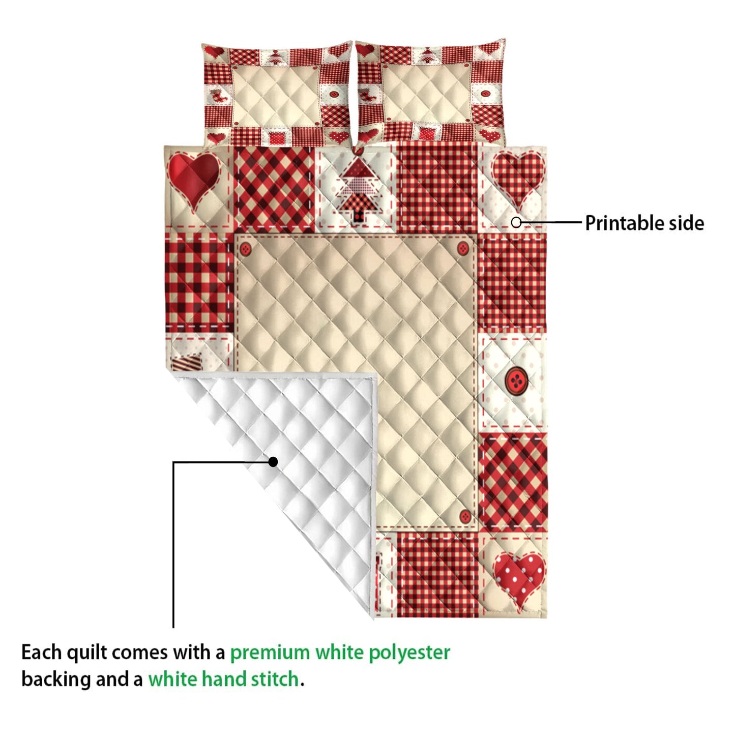 Christmas Quilt Set, Christmas Patchwork Red Plaidmass Quilt Blanket With Pillowcases, Quilt Bedding Set, Christmas Gift