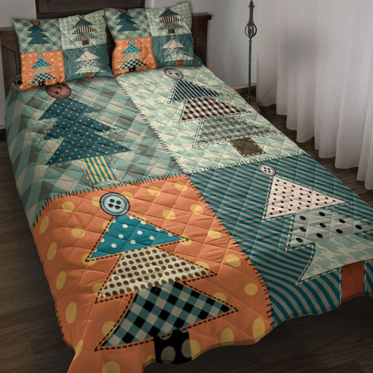 Christmas Quilt Set, Christmas Tree Patchworkmass Quilt Blanket With Pillowcases, Quilt Bedding Set, Christmas Gift