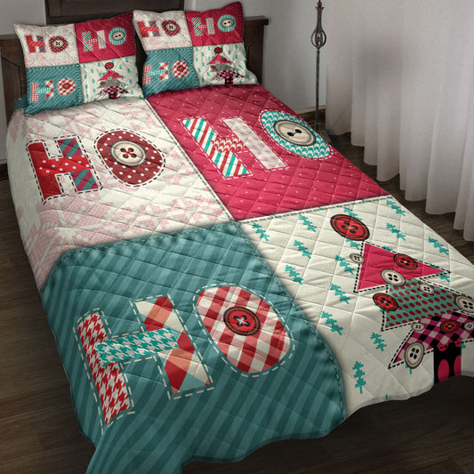 Christmas Quilt Set, Christmas Patchwork Ho-Ho-Ho Winter Holidaymass Quilt Blanket With Pillowcases, Quilt Bedding Set, Christmas Gift