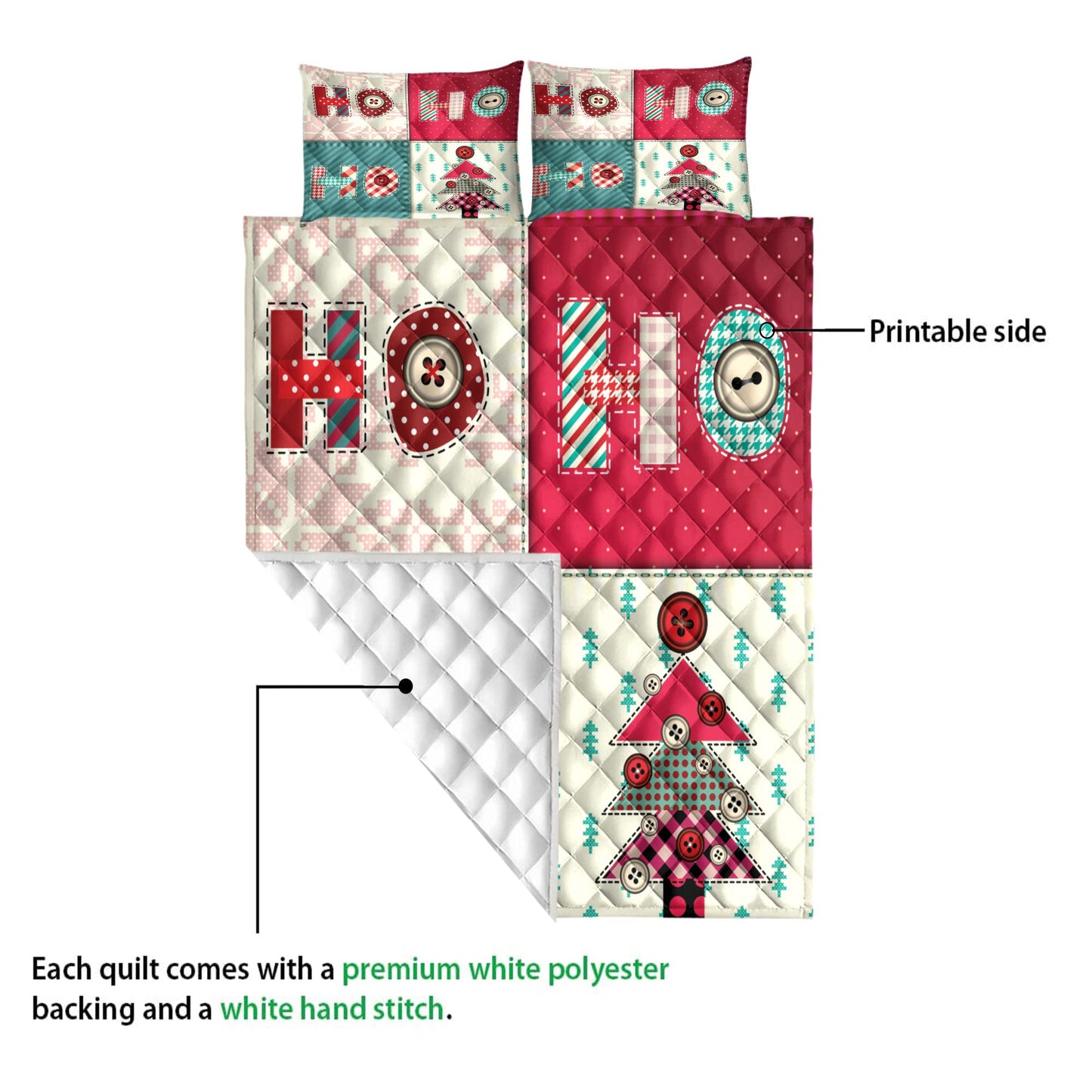 Christmas Quilt Set, Christmas Patchwork Ho-Ho-Ho Winter Holidaymass Quilt Blanket With Pillowcases, Quilt Bedding Set, Christmas Gift