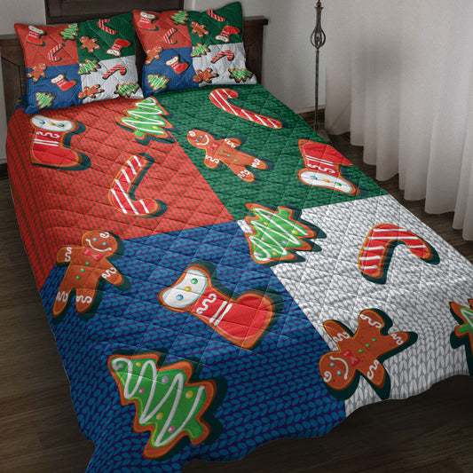 Christmas Quilt Set, Christmas Stocking Gingerbread Candymasmas Quilt Blanket With Pillowcases, Quilt Bedding Set, Christmas Gift