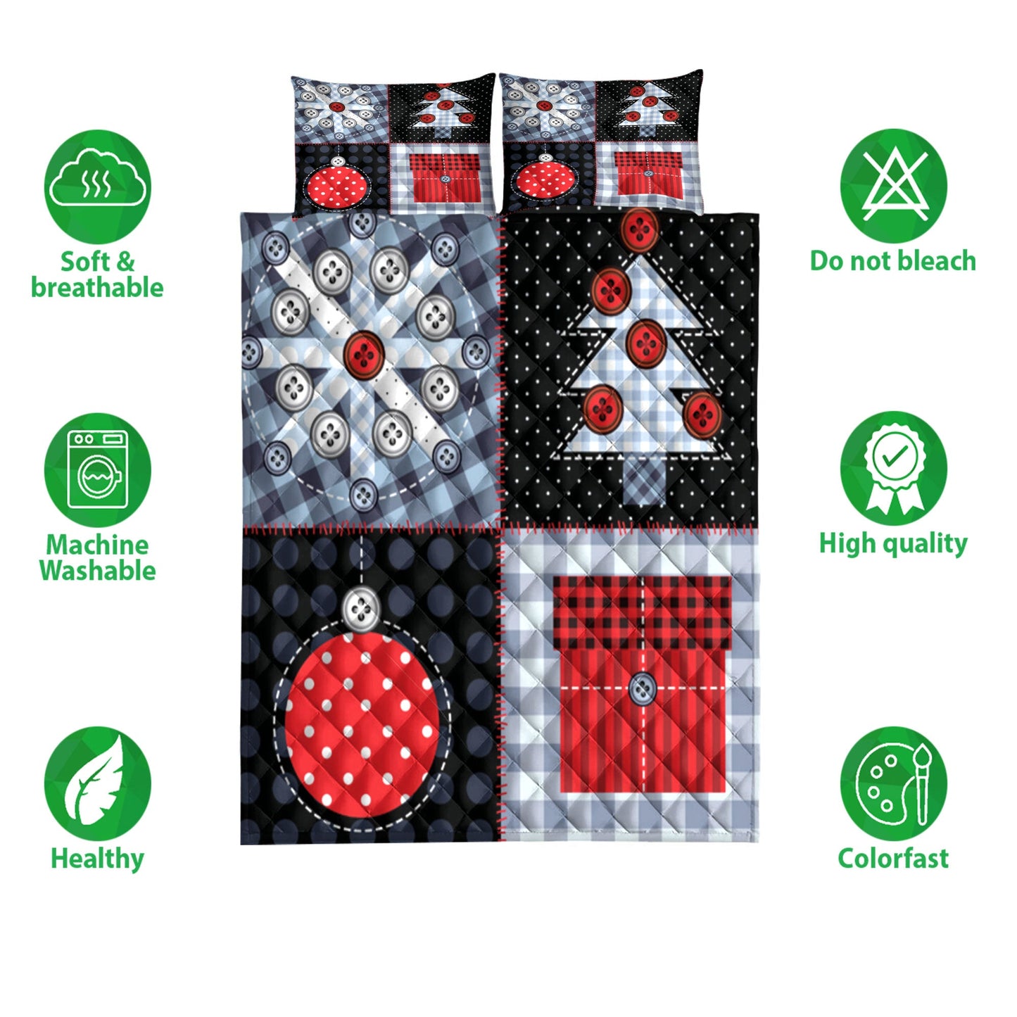 Christmas Quilt Set, Patchworkmas Tree And Ballmass Quilt Blanket With Pillowcases, Quilt Bedding Set, Christmas Gift