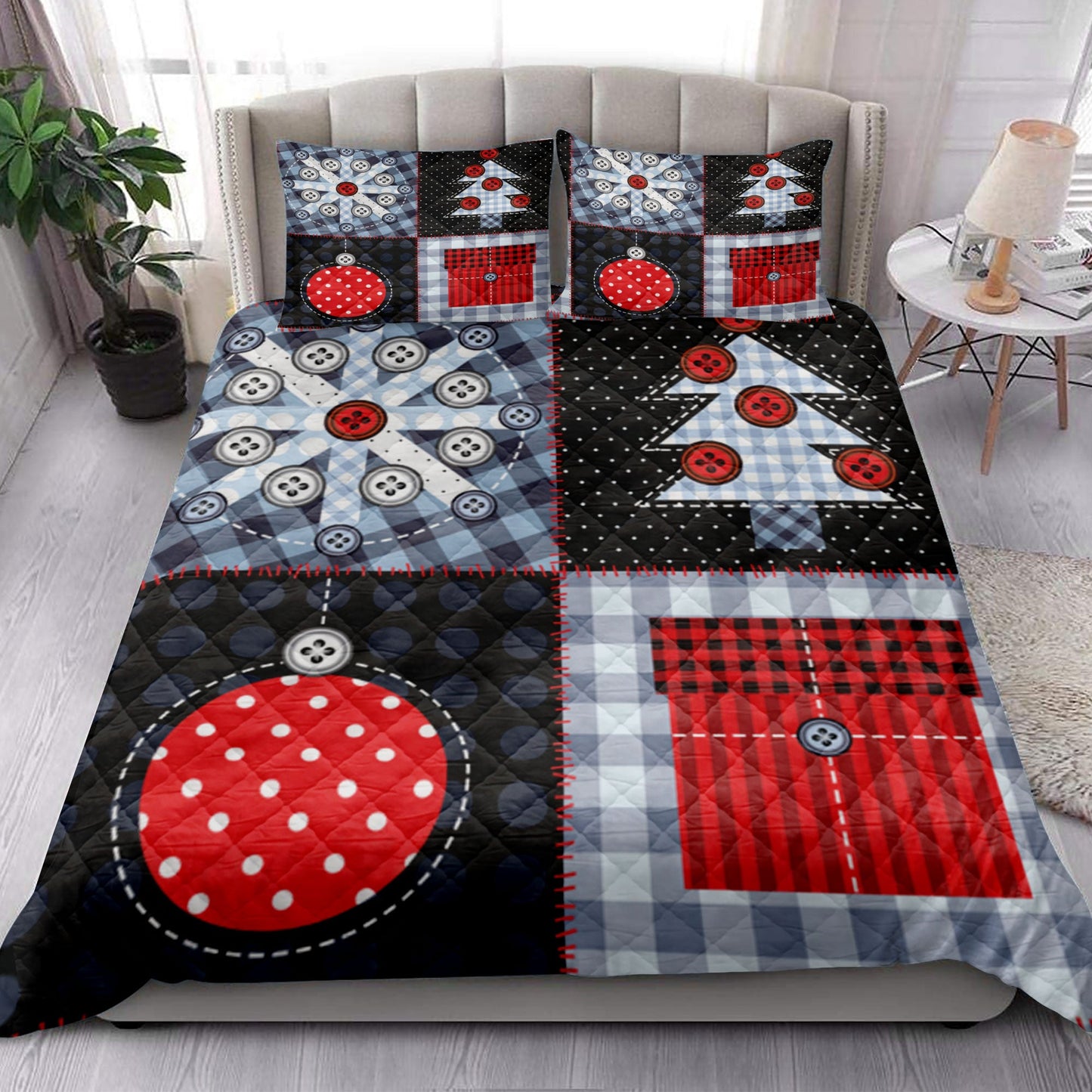 Christmas Quilt Set, Patchworkmas Tree And Ballmass Quilt Blanket With Pillowcases, Quilt Bedding Set, Christmas Gift