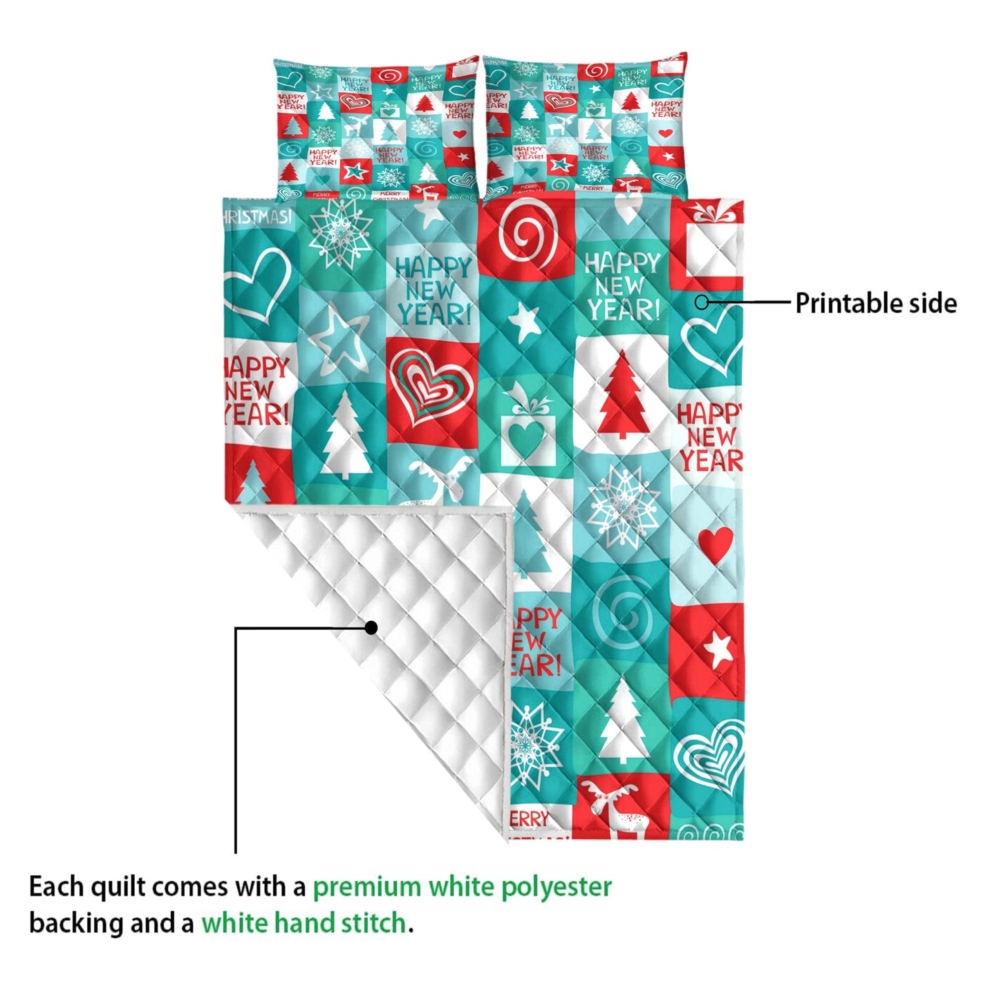 Christmas Quilt Set, Christmas Patchwork Holiday Happy New Yearmass Quilt Blanket With Pillowcases, Quilt Bedding Set, Christmas Gift