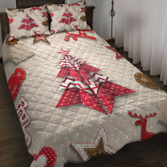 Christmas Quilt Set, Christmas Red And White Origami Tree On Polka Dotmas Quilt Blanket With Pillowcases, Quilt Bedding Set, Christmas Gift