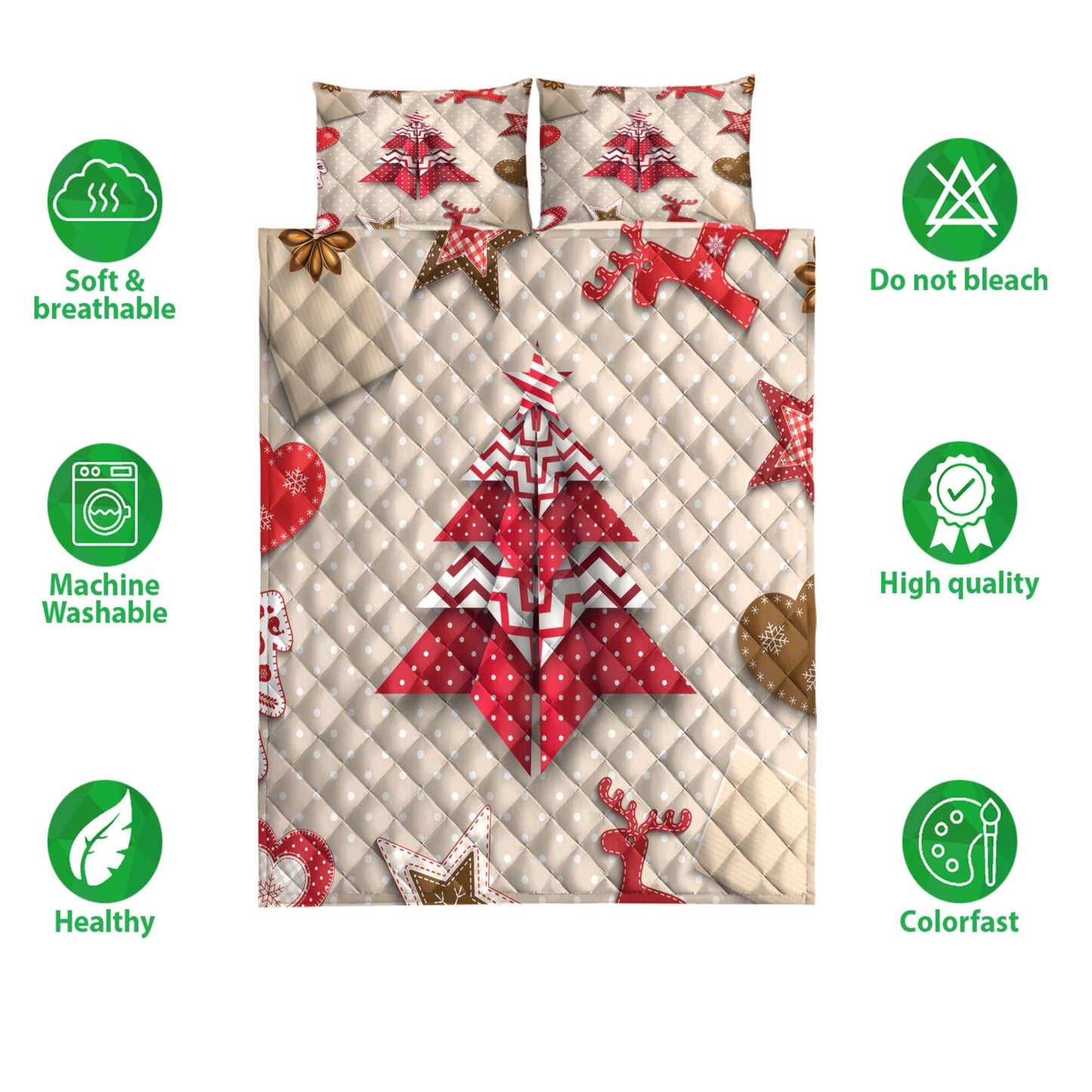 Christmas Quilt Set, Christmas Red And White Origami Tree On Polka Dotmas Quilt Blanket With Pillowcases, Quilt Bedding Set, Christmas Gift