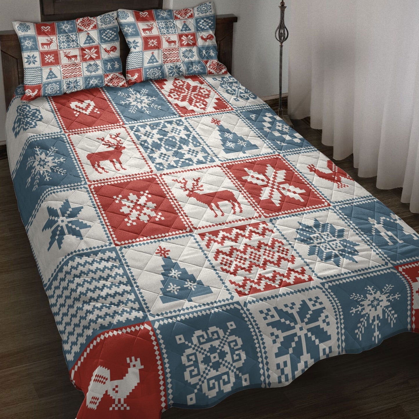 Christmas Quilt Set, Christmas Patchwork Traditional Ornamentalmass Quilt Blanket With Pillowcases, Quilt Bedding Set, Christmas Gift