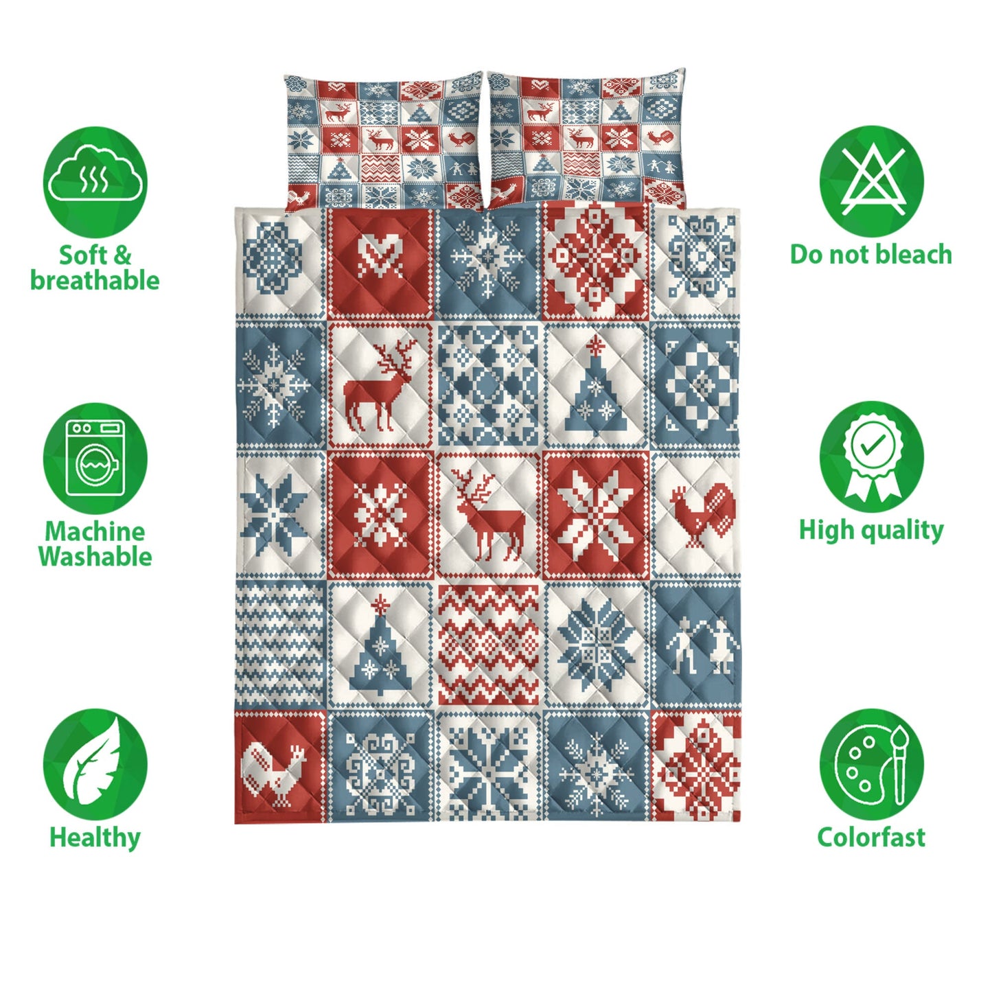 Christmas Quilt Set, Christmas Patchwork Traditional Ornamentalmass Quilt Blanket With Pillowcases, Quilt Bedding Set, Christmas Gift
