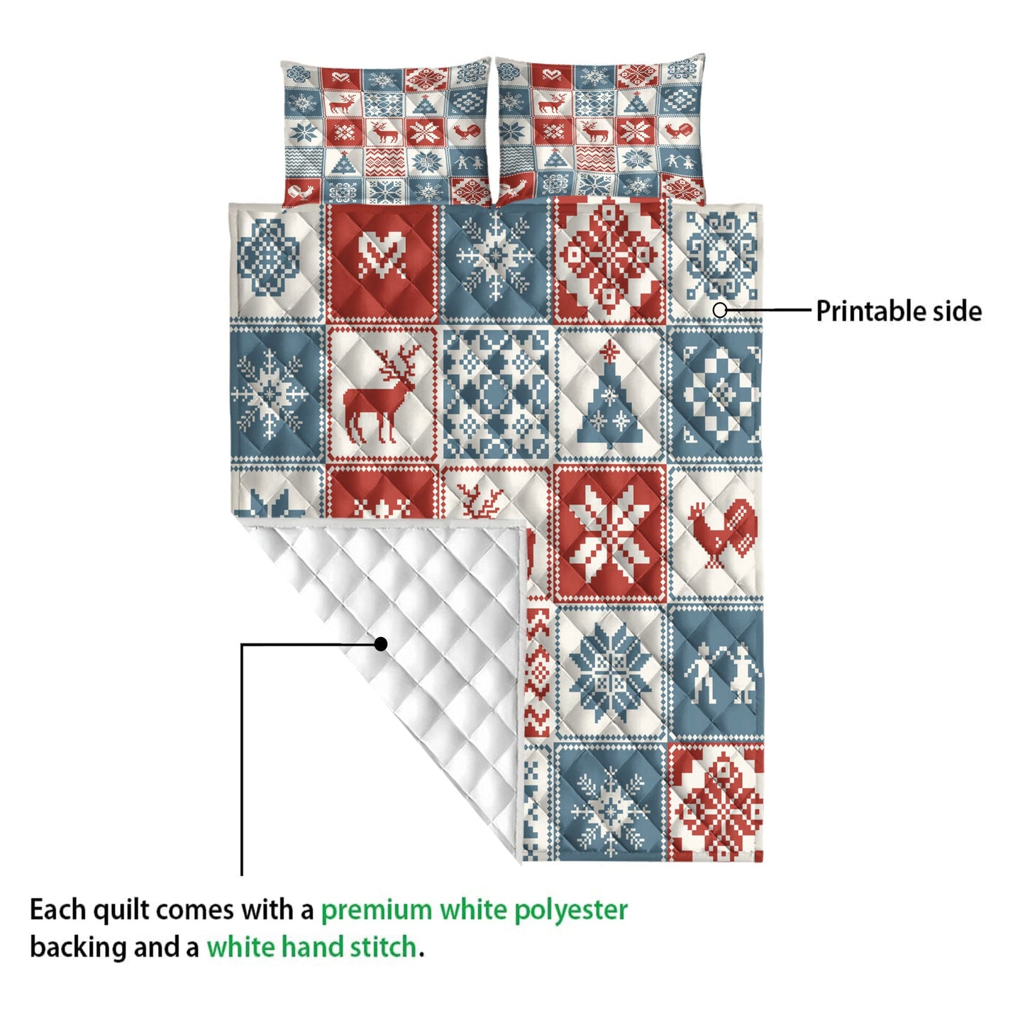 Christmas Quilt Set, Christmas Patchwork Traditional Ornamentalmass Quilt Blanket With Pillowcases, Quilt Bedding Set, Christmas Gift