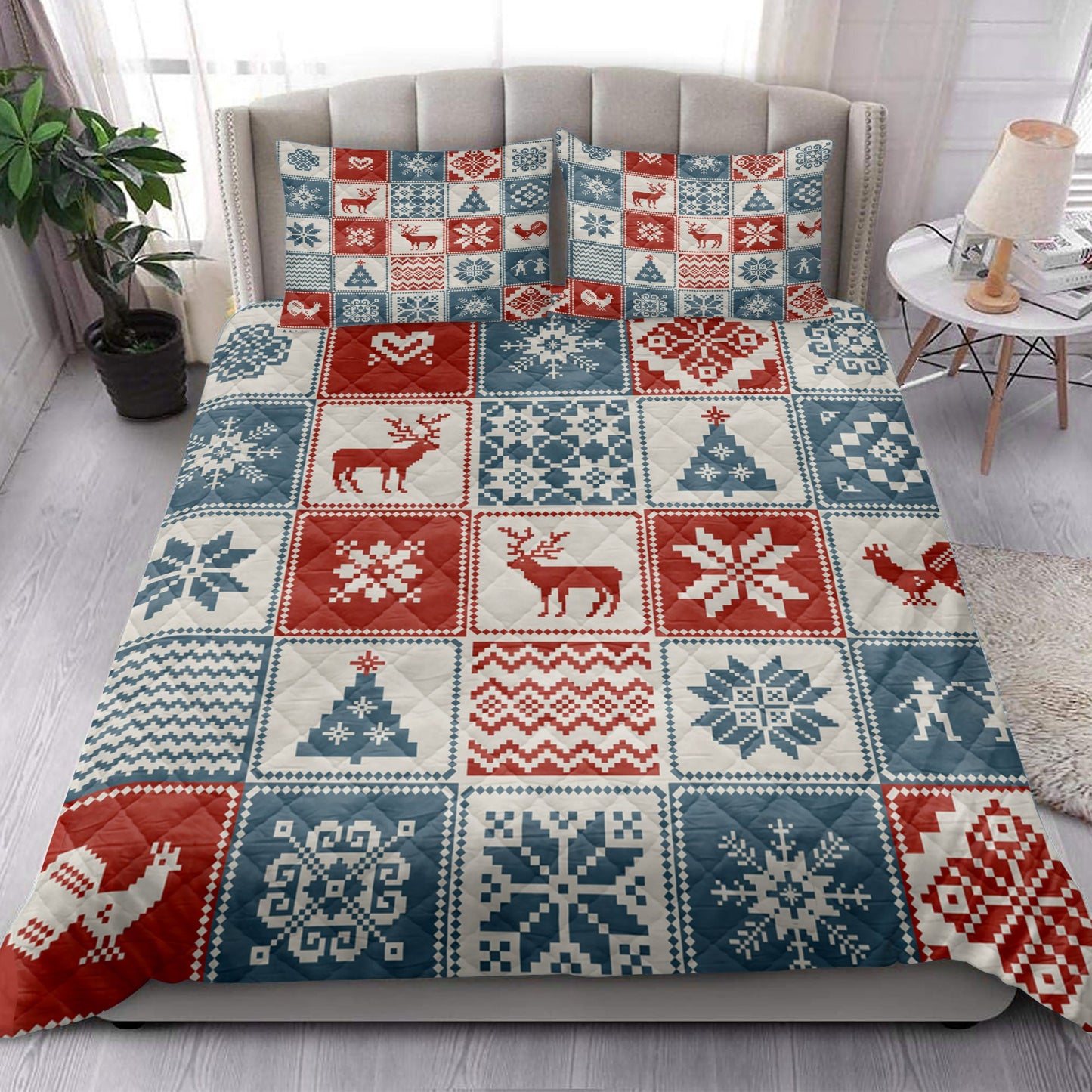 Christmas Quilt Set, Christmas Patchwork Traditional Ornamentalmass Quilt Blanket With Pillowcases, Quilt Bedding Set, Christmas Gift