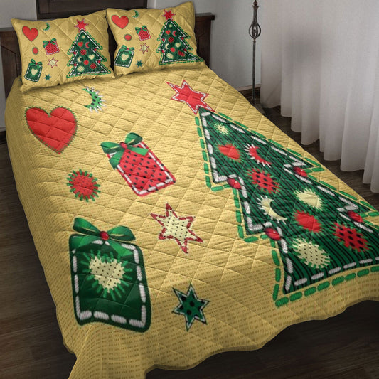 Christmas Quilt Set, Christmas Tree And Boxes With Starmass Quilt Blanket With Pillowcases, Quilt Bedding Set, Christmas Gift