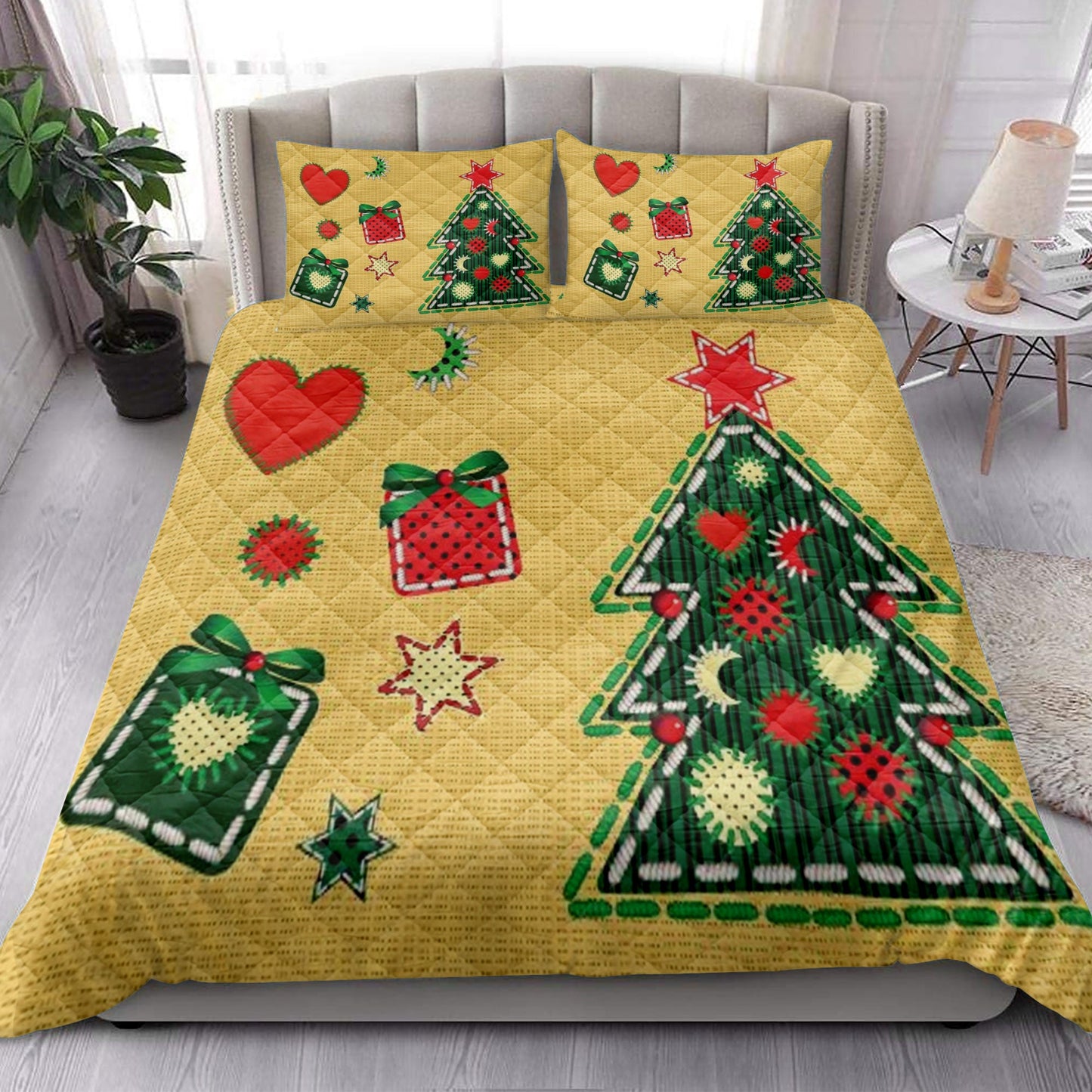 Christmas Quilt Set, Christmas Tree And Boxes With Starmass Quilt Blanket With Pillowcases, Quilt Bedding Set, Christmas Gift