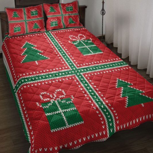 Christmas Quilt Set, Uglymas Patchwork Winter Holidaymas Tree Chrismas Quilt Blanket With Pillowcases, Quilt Bedding Set, Christmas Gift