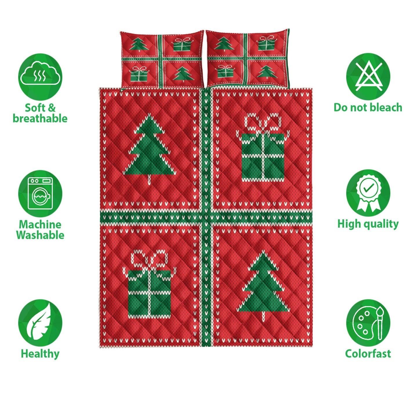 Christmas Quilt Set, Uglymas Patchwork Winter Holidaymas Tree Chrismas Quilt Blanket With Pillowcases, Quilt Bedding Set, Christmas Gift