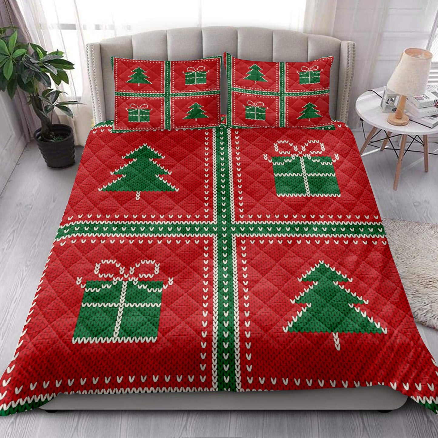 Christmas Quilt Set, Uglymas Patchwork Winter Holidaymas Tree Chrismas Quilt Blanket With Pillowcases, Quilt Bedding Set, Christmas Gift