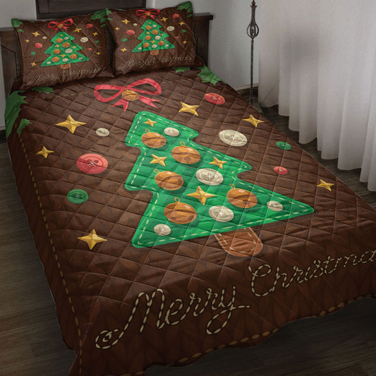 Christmas Quilt Set, Merrymas Greeting Patchworkmas Tree Knitting Quilt Blanket With Pillowcases, Quilt Bedding Set, Christmas Gift