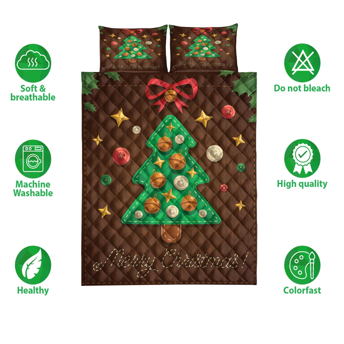 Christmas Quilt Set, Merrymas Greeting Patchworkmas Tree Knitting Quilt Blanket With Pillowcases, Quilt Bedding Set, Christmas Gift