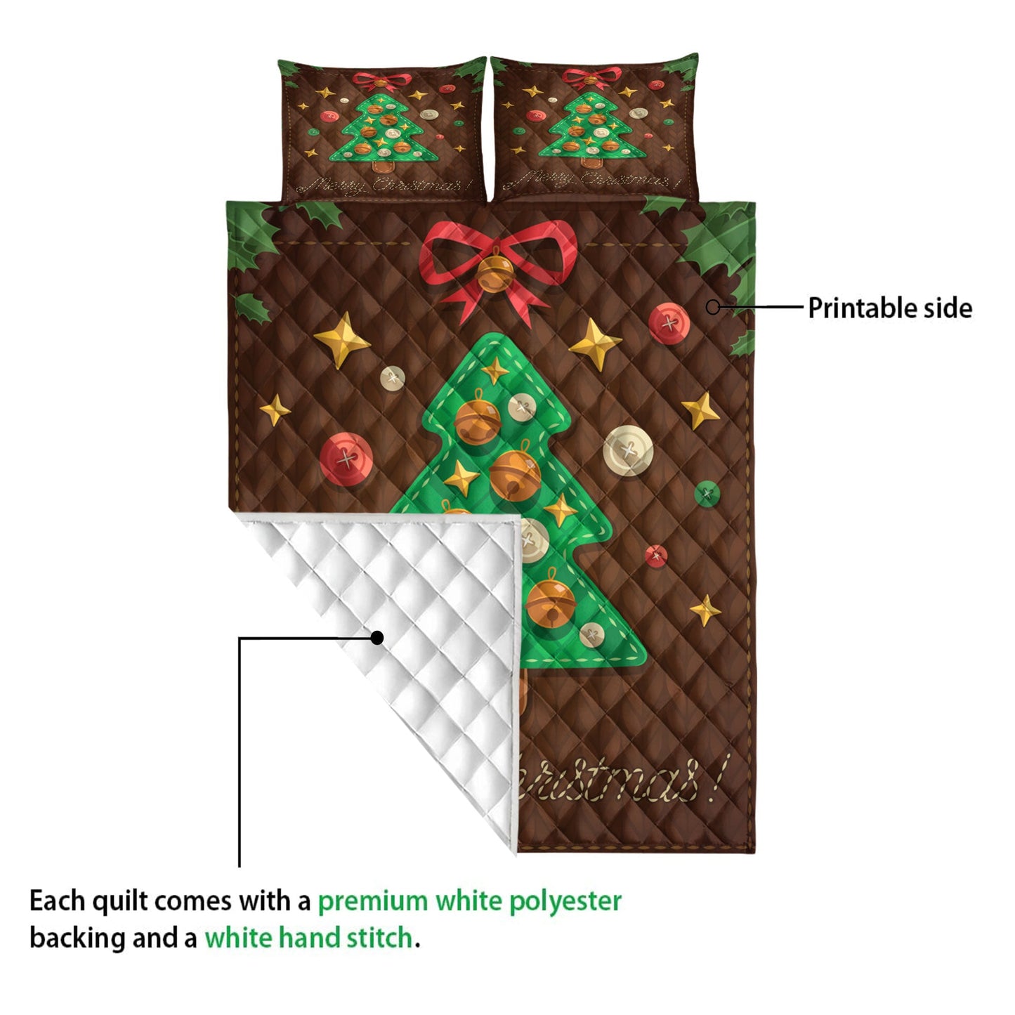 Christmas Quilt Set, Merrymas Greeting Patchworkmas Tree Knitting Quilt Blanket With Pillowcases, Quilt Bedding Set, Christmas Gift