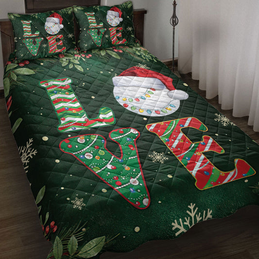 Golf Quilt Set, Love Golf Withmas Hat Holly Berry Snowflake Xmas Holiday Quilt Blanket With Pillowcases, Quilt Bedding Set, Christmas Gift