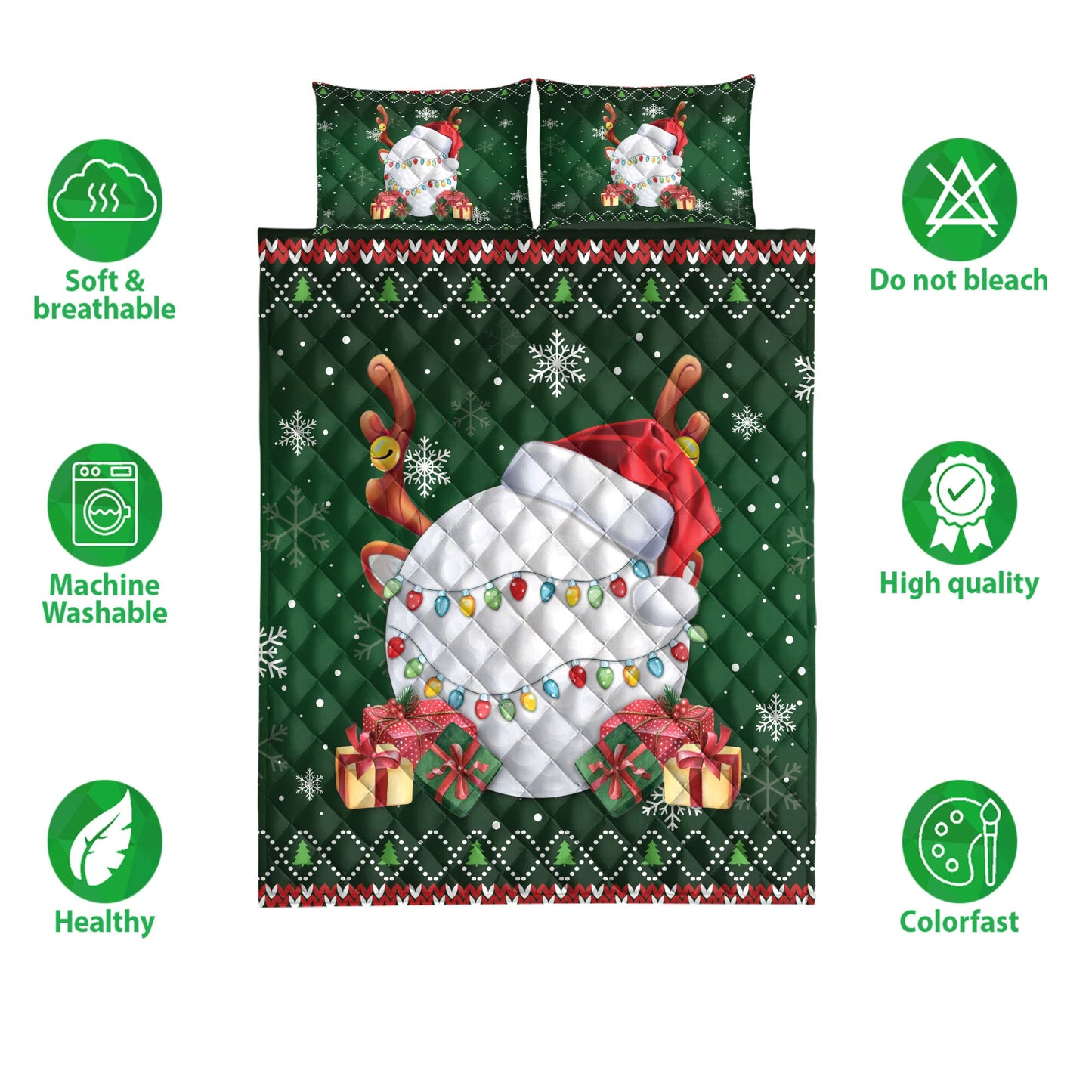 Golf Quilt Set, Golfmas Hat Snowflake Reindeer Horn Box Uglys Quilt Blanket With Pillowcases, Quilt Bedding Set, Christmas Gift