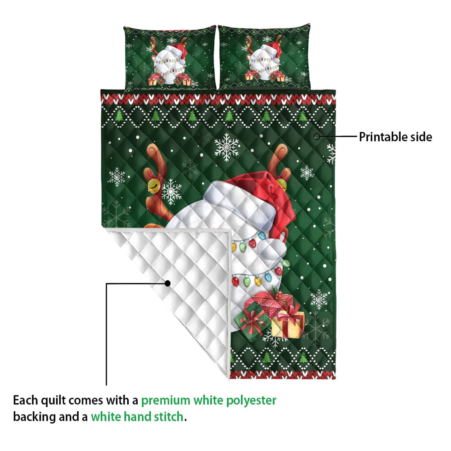 Golf Quilt Set, Golfmas Hat Snowflake Reindeer Horn Box Uglys Quilt Blanket With Pillowcases, Quilt Bedding Set, Christmas Gift