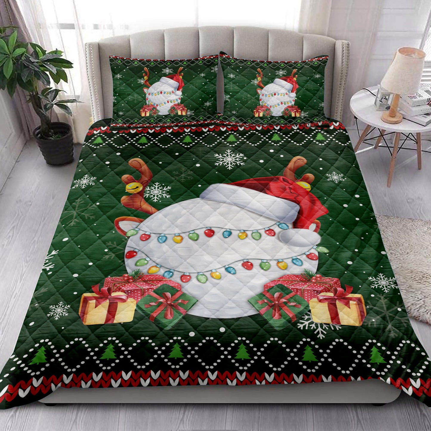 Golf Quilt Set, Golfmas Hat Snowflake Reindeer Horn Box Uglys Quilt Blanket With Pillowcases, Quilt Bedding Set, Christmas Gift