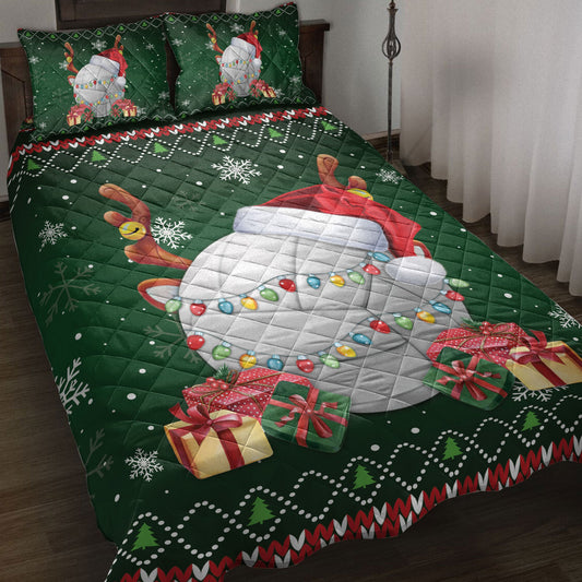 Volleyball Quilt Set, Volleyballmas Hat Snowflake Reindeer Horn Ugly Quilt Blanket With Pillowcases, Quilt Bedding Set, Christmas Gift