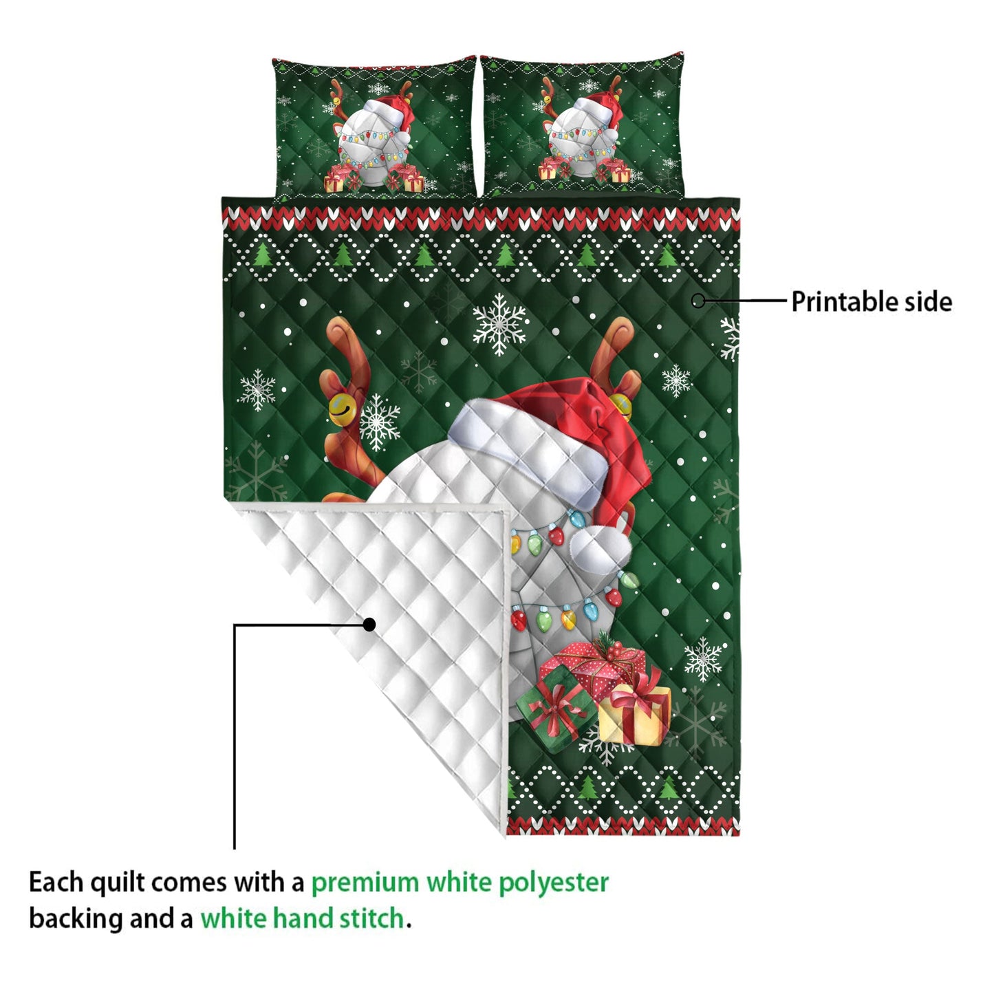 Volleyball Quilt Set, Volleyballmas Hat Snowflake Reindeer Horn Ugly Quilt Blanket With Pillowcases, Quilt Bedding Set, Christmas Gift