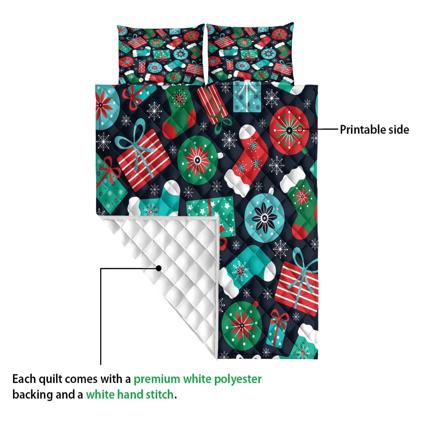Christmas Quilt Set, Colorful Retromas Presents Stockings Glass Balls Snowflakes Quilt Blanket With Pillowcases, Quilt Bedding Set, Christmas Gift