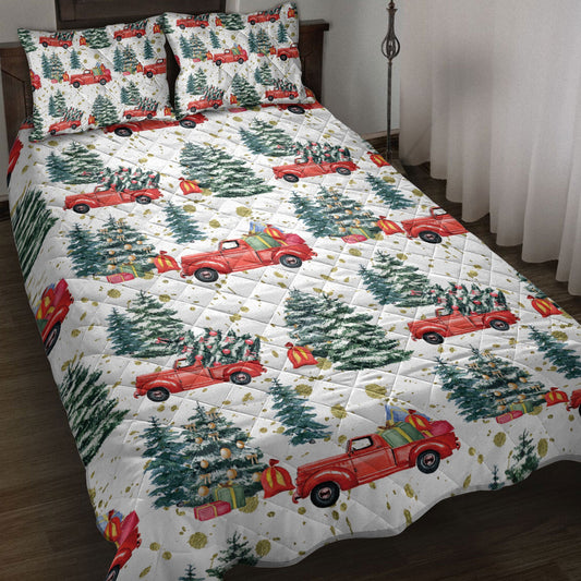Christmas Quilt Set, Christmas Retro Truck Andmas Tree Winter Holiday Quilt Blanket With Pillowcases, Quilt Bedding Set, Christmas Gift