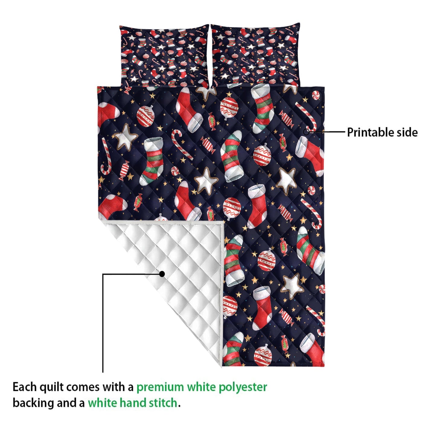 Christmas Quilt Set, Christmas Stocking Candy And Red Balls Quilt Blanket With Pillowcases, Quilt Bedding Set, Christmas Gift