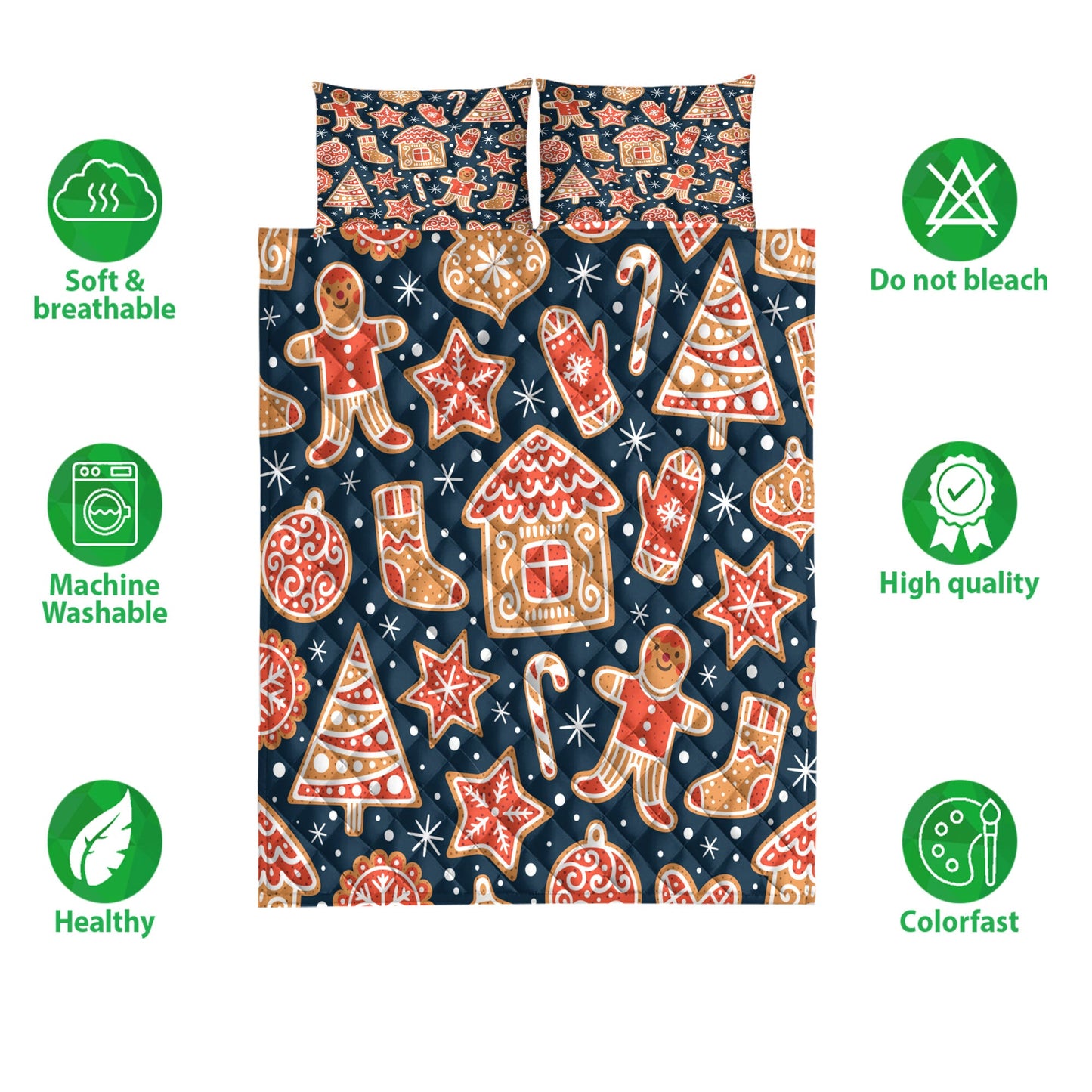 Christmas Quilt Set, Gingerbread Cookiesmas Tree Star Snowflakemas Quilt Blanket With Pillowcases, Quilt Bedding Set, Christmas Gift