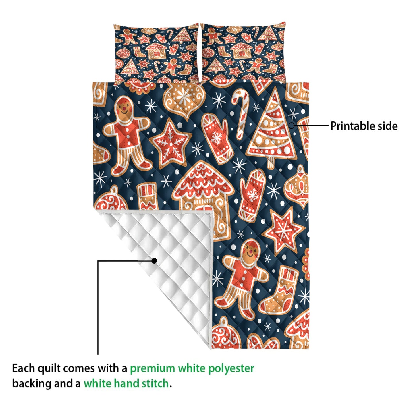 Christmas Quilt Set, Gingerbread Cookiesmas Tree Star Snowflakemas Quilt Blanket With Pillowcases, Quilt Bedding Set, Christmas Gift