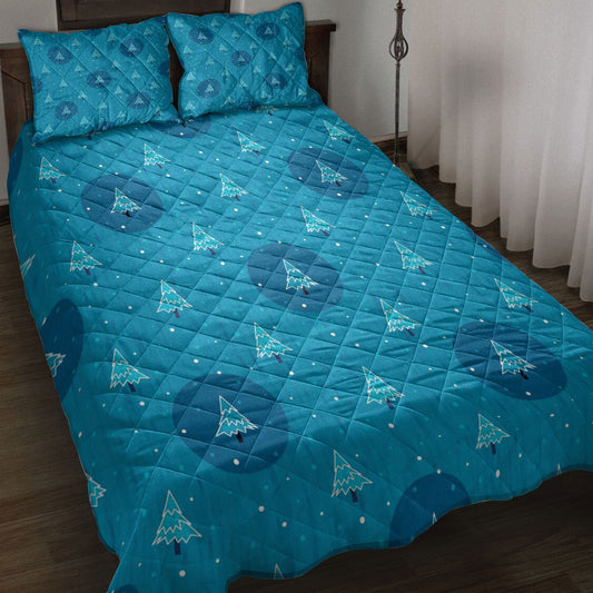 Christmas Quilt Set, Christmas Tree Bluemass Quilt Blanket With Pillowcases, Quilt Bedding Set, Christmas Gift