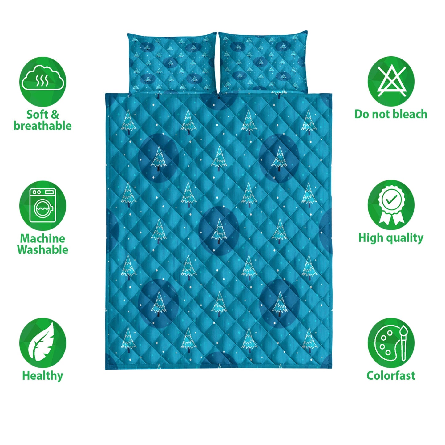 Christmas Quilt Set, Christmas Tree Bluemass Quilt Blanket With Pillowcases, Quilt Bedding Set, Christmas Gift
