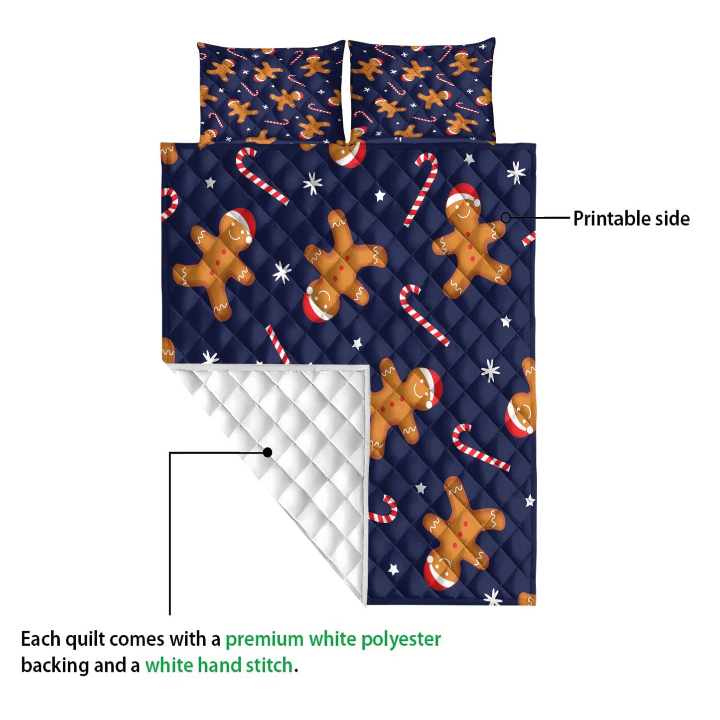 Christmas Quilt Set, Gingerbread Man Xmas Hat Candy Cane Winter Holidaymass Quilt Blanket With Pillowcases, Quilt Bedding Set, Christmas Gift