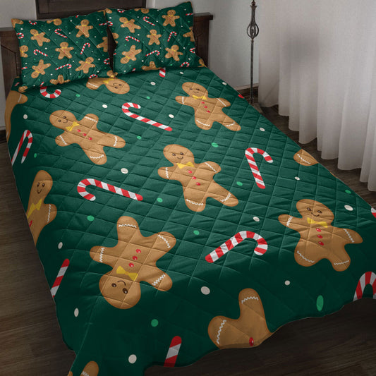 Christmas Quilt Set, Christmas Gingerbread And Candymass Quilt Blanket With Pillowcases, Quilt Bedding Set, Christmas Gift