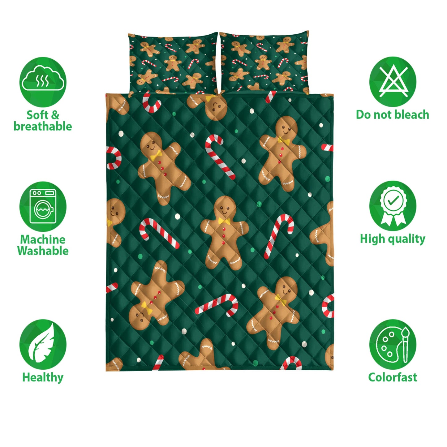 Christmas Quilt Set, Christmas Gingerbread And Candymass Quilt Blanket With Pillowcases, Quilt Bedding Set, Christmas Gift