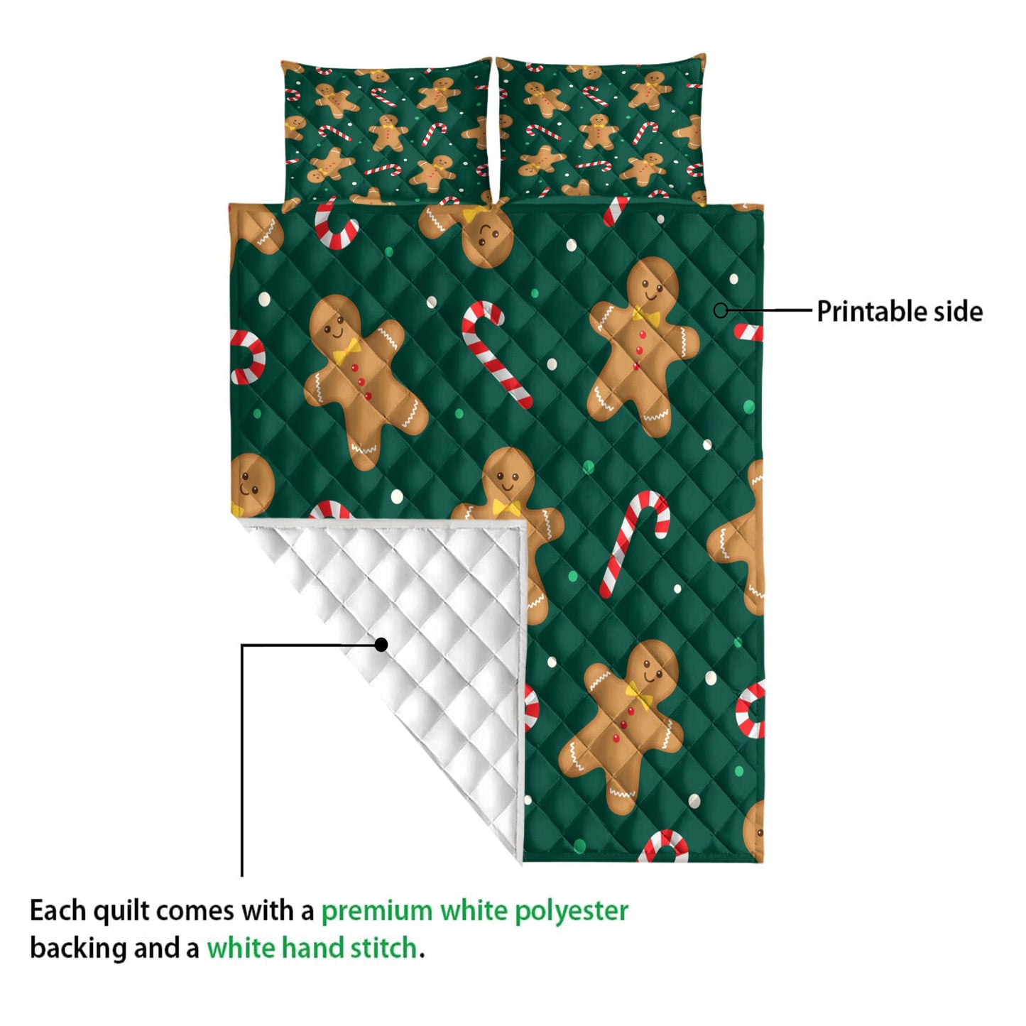 Christmas Quilt Set, Christmas Gingerbread And Candymass Quilt Blanket With Pillowcases, Quilt Bedding Set, Christmas Gift