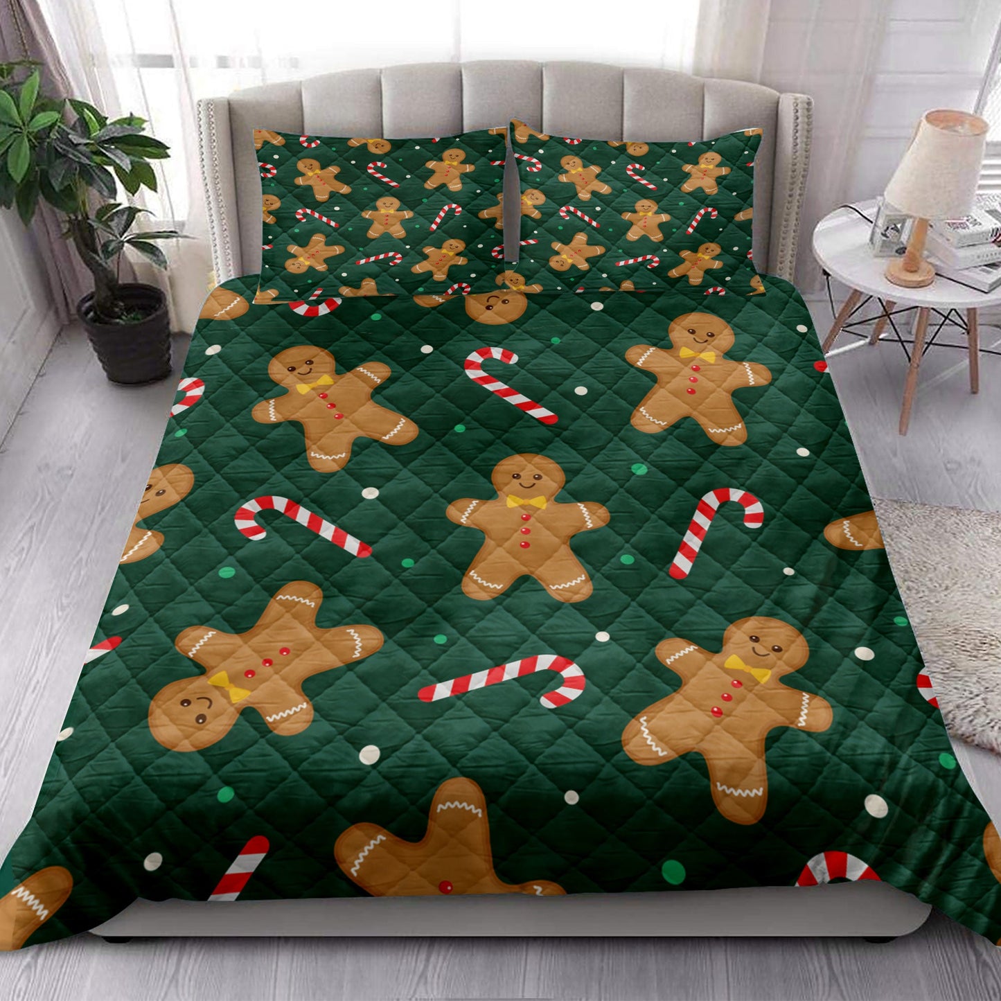 Christmas Quilt Set, Christmas Gingerbread And Candymass Quilt Blanket With Pillowcases, Quilt Bedding Set, Christmas Gift