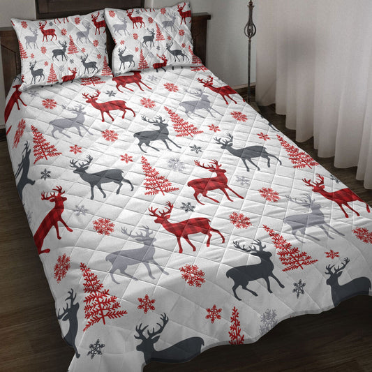 Deer Quilt Set, Christmas Deer Tree Snowflakesmass Quilt Blanket With Pillowcases, Quilt Bedding Set, Christmas Gift