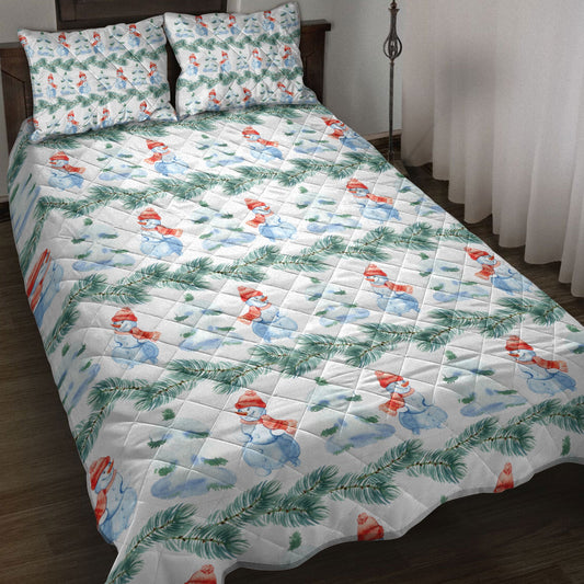 Christmas Quilt Set, Christmas With Snowman And Pine Treemass Quilt Blanket With Pillowcases, Quilt Bedding Set, Christmas Gift