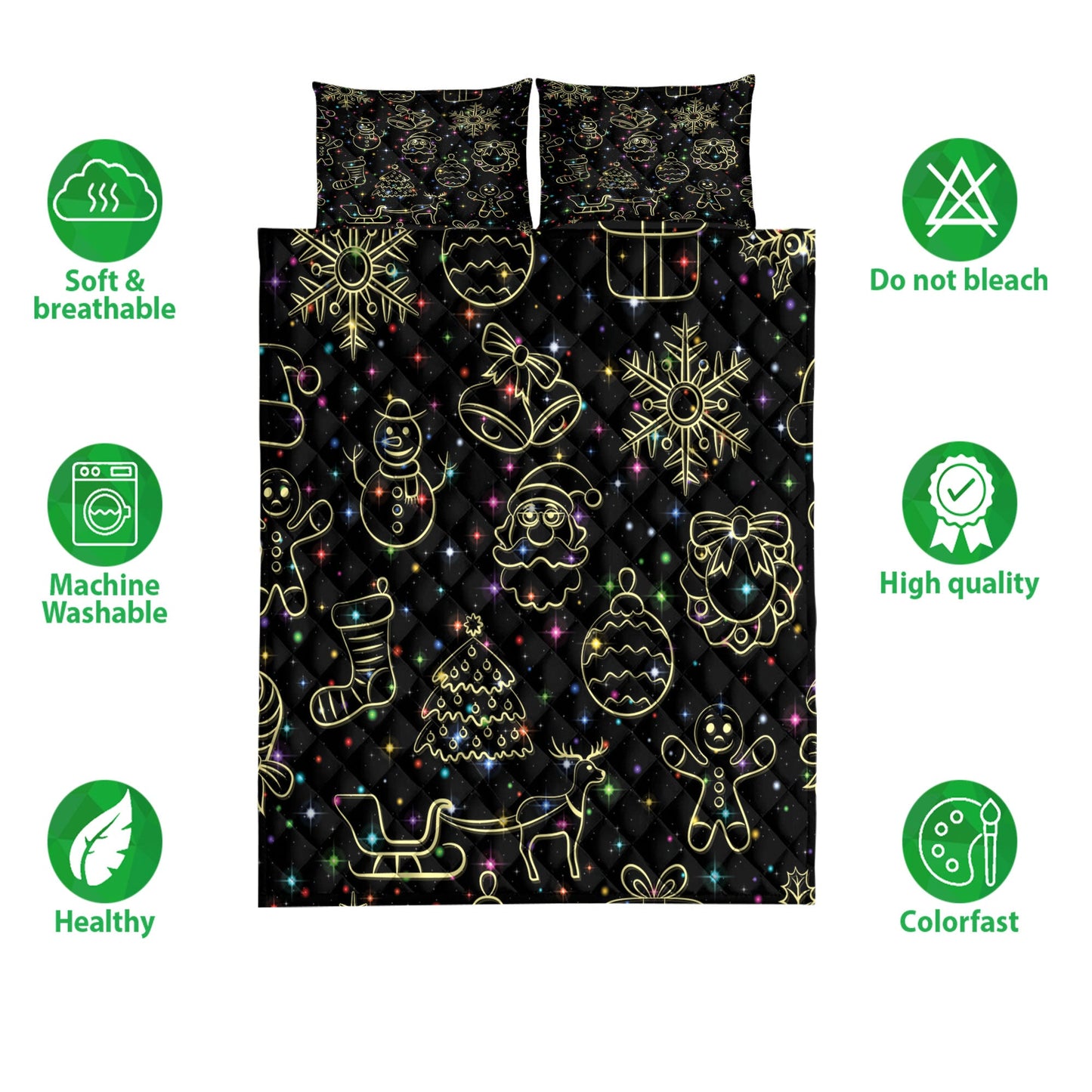 Christmas Quilt Set, Christmas Neon Light Winter Holidaymass Quilt Blanket With Pillowcases, Quilt Bedding Set, Christmas Gift